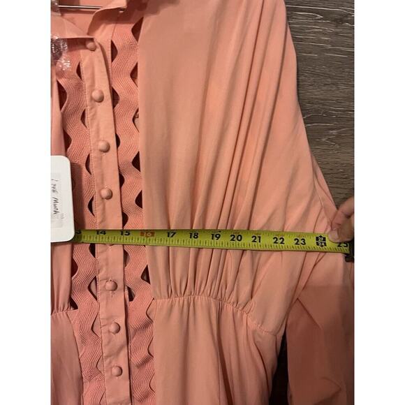 L'Atiste By Amy Womens Peach Pink Lace Trim Mini Dress Smocked Waist Sz 1X NWT - Picture 8 of 12